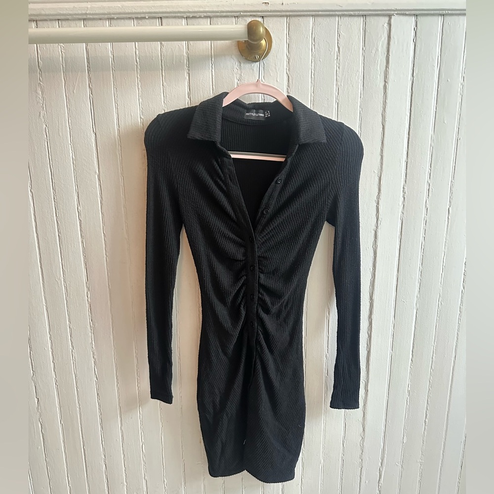 Black Pretty little thing ribbed button down mini dress size 2 ✨